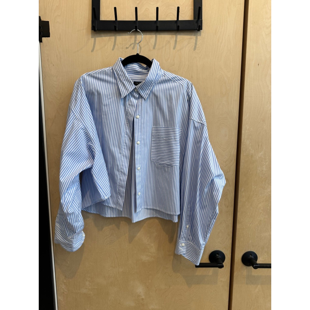 Women's Rag & Bone cropped Blue White Striped Button Down Shirt XL